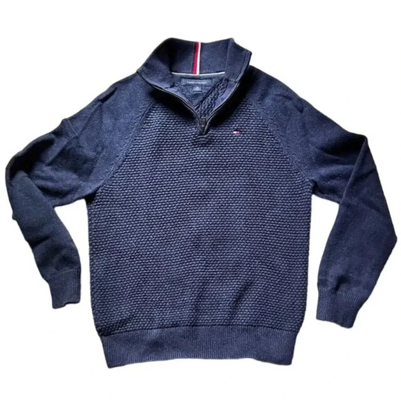 Tommy Hilfiger Men's Quarter Zip Textured Knit Sweater Navy Blue Size XS - Picture 1 of 3